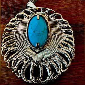 Kendra Scott Lennox Vintage Feather Pendant Necklace turquoise Blue 33in